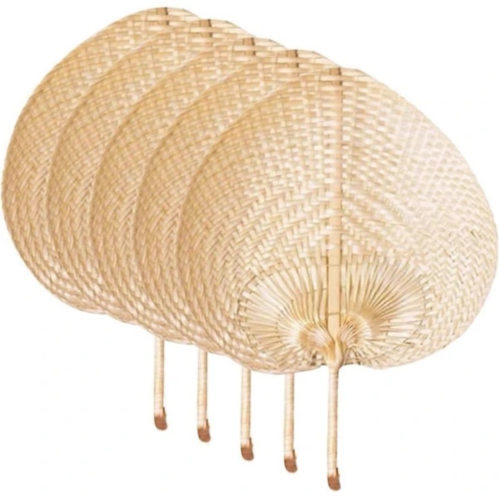 Set 5 bucati, Evantai manual din bambus impletit, handmade, pentru mana si decoratiune de perete, Natural, 37x30x1 cm