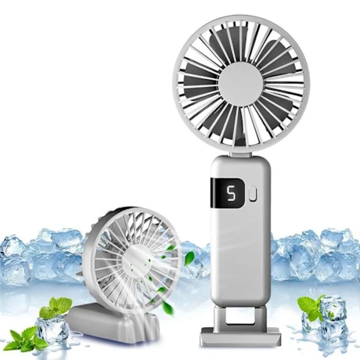 USB hordozható ventilátor, 5 sebességfokozat, fehér, 9.2x3.2x21.5cm