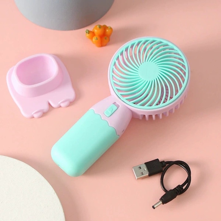 Kisméretű USB asztali ventilátor, kék, telefontartóval, hordozható