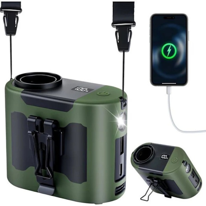 Вентилатор преносим 10000mAh, 5 скорости, зелен, 346g
