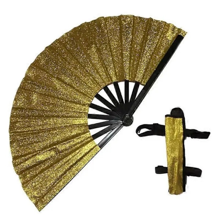 Evantai pliabil plastic auriu cu husa si curea set