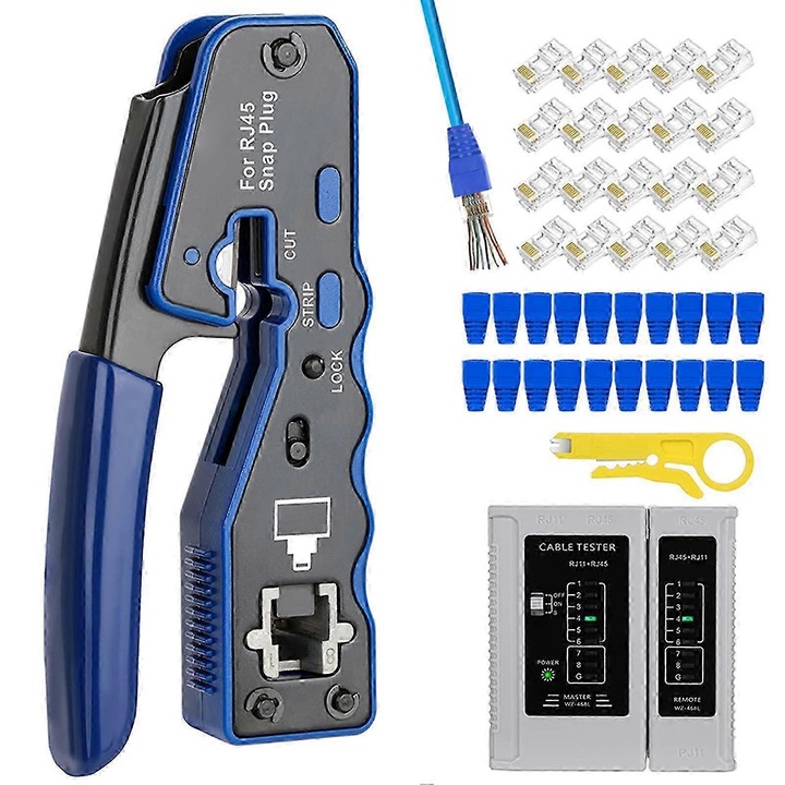 Комплект инструменти за кримпване RJ45, многофункционален, въглеродна стомана, черен, компактен