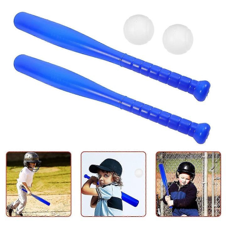 Gyermek baseball szett, műanyag, kék, 43.5x4.3x4.3cm, 2 ütő 2 labda