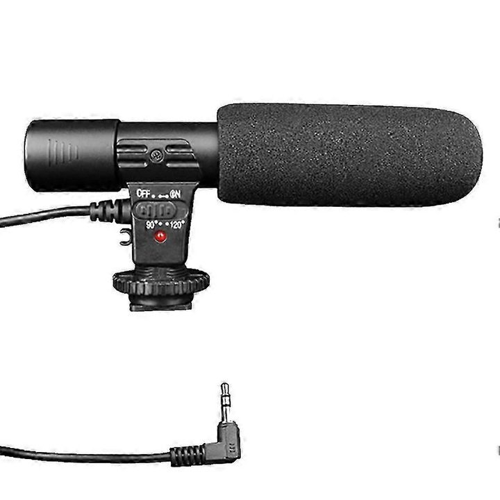 Microfon stereo pentru camera, unghi reglabil, negru, 12x4x2cm