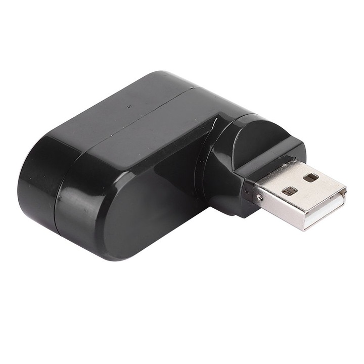 USB хъб с 3 въртящи се порта, черен, 2.0