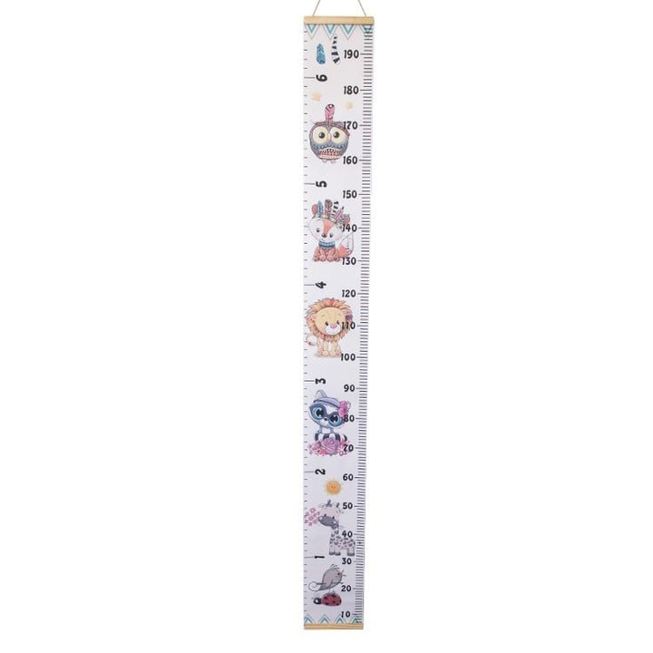 Rigla pentru masurarea inaltimii copilului, lemn si panza, 20x200cm, multicolor