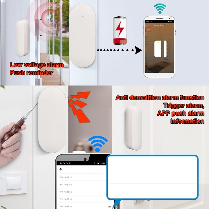 Senzor wireless usa fereastra WiFi, alb, 10x5x2cm