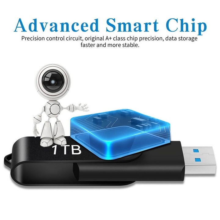 Memorie USB 1TB, compact, rotativ, negru, 6.4x2cm