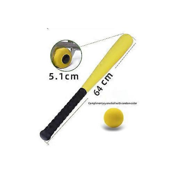 Gyermek baseball szett, 64cm, sárga, EVA, labda 5.1cm