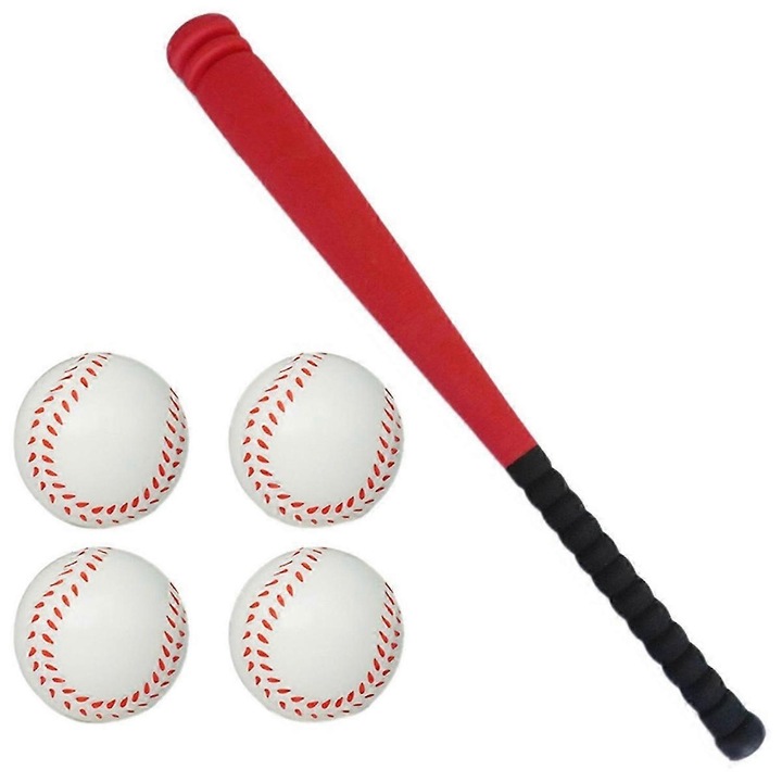 Gyermek baseball szett, ütő és labdák, többszínű, 4 labda, változatos méretek