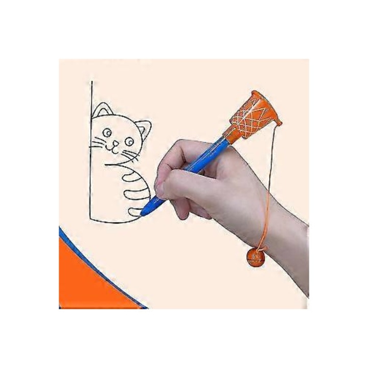 Химикалки с баскетболен кош, комплект 16 броя, синьо-оранжеви, 14.3x3x0.9cm