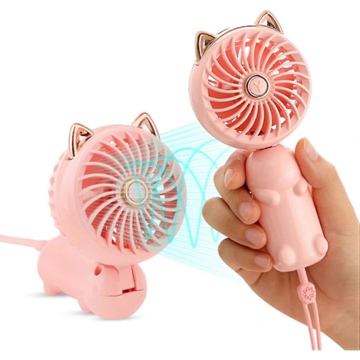 Ventilator portabil mini, 3 viteze, roz, 7x4.5x14.5cm