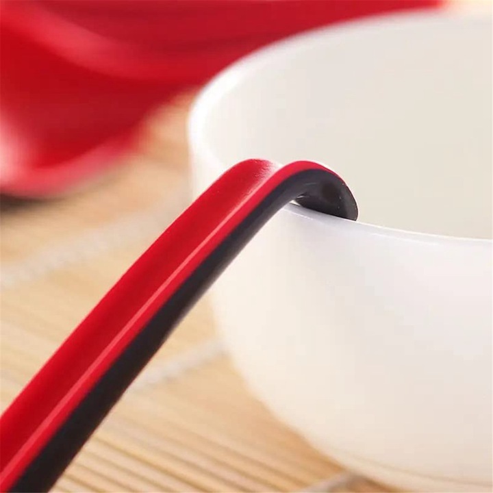 Set 10 linguri supa asiatice rosu-negru 13x4cm plastic