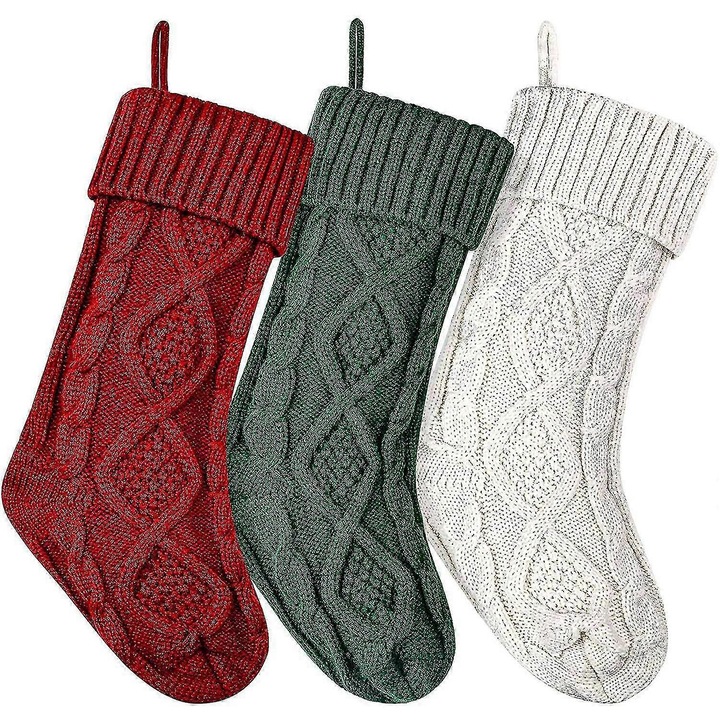 Set 3 ciorapi Craciun tricotat, acrilic, multicolor, 46x14cm