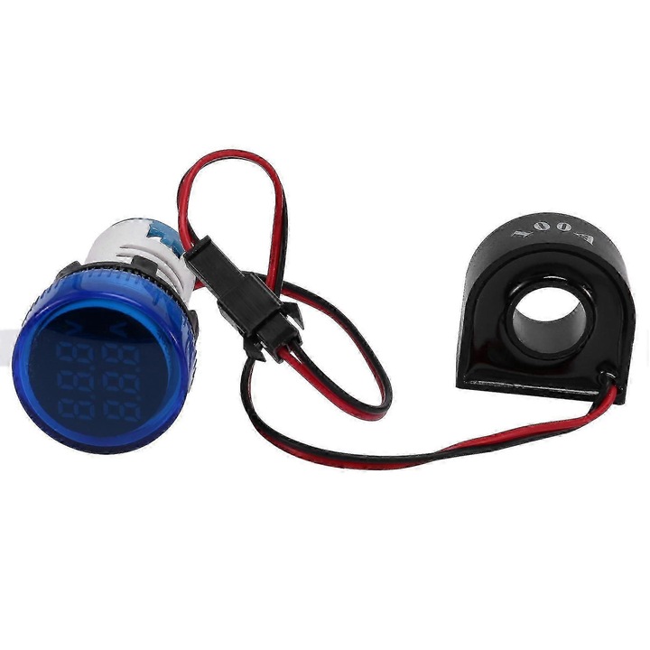 Voltmetru Ampermetru Digital 22mm, albastru, 50-500V AC, 0-100A