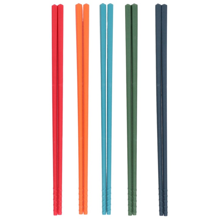 Set 5 perechi bete de mancat, silicon inox, multicolor, 10x240mm