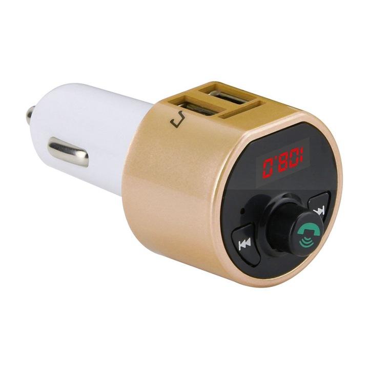 FM Bluetooth adó, beépített mikrofon, autós töltő, fekete 12-24V