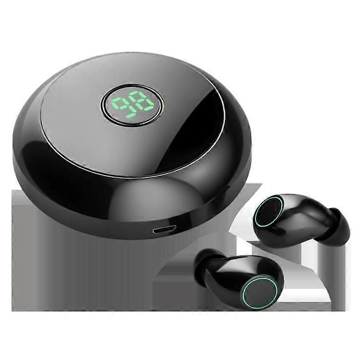 Casti wireless in-ear mini, negru, 30h autonomie, incarcare rapida