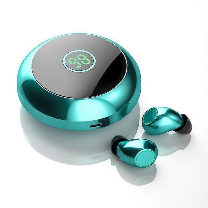 Casti wireless in-ear mini, albastru, 30h autonomie, Bluetooth 5.0, control tactil