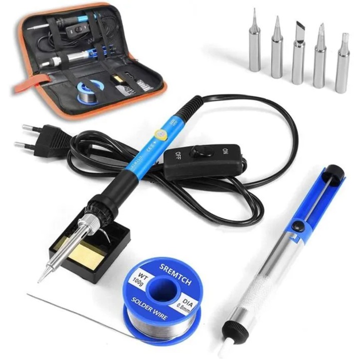 Kit pistol de lipit 60W reglabil 200-450C cu pompa de dezlipit si suport