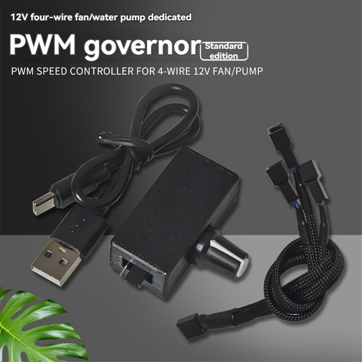 Ventilátor fordulatszám szabályzó 12V 4Pin PWM fekete adapterkábellel
