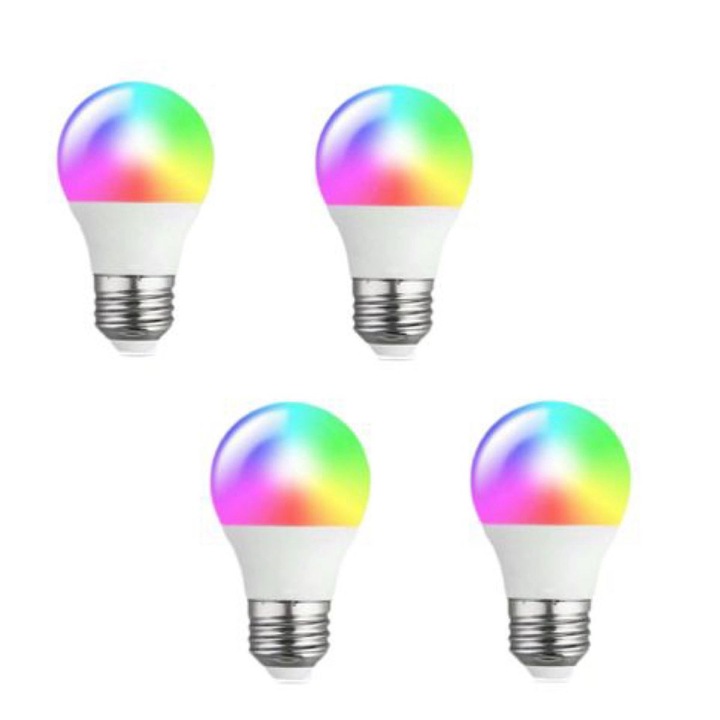 4 db RGB okos izzó készlet, színváltós, távirányítóval, E27, többszínű