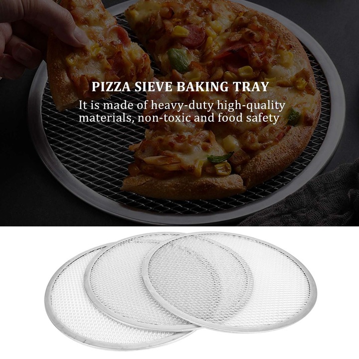 Set 3 tavi pizza aluminiu 30cm argintiu perforate