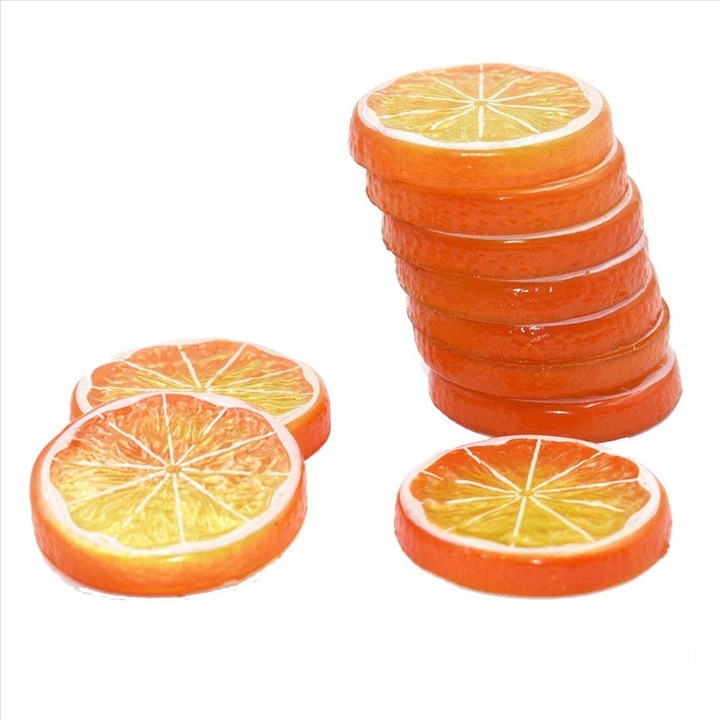 Felii artificiale de lamaie, set 10 bucati, portocaliu, 5x0.9cm