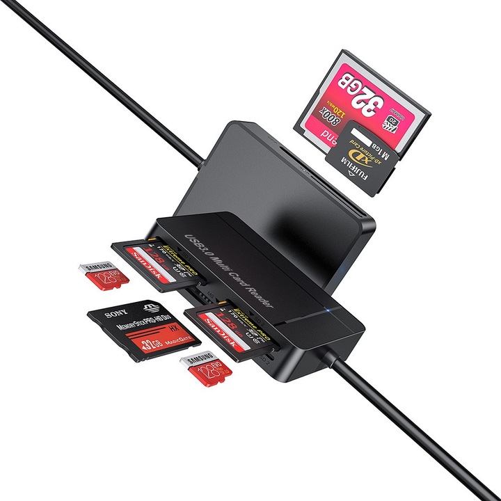 Cititor carduri universal 4in1 USB3.0 negru compact