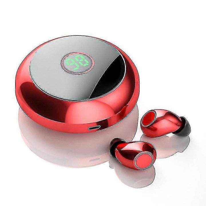 Casti wireless in-ear mini rosu 30h autonomie touch control Bluetooth 5.0