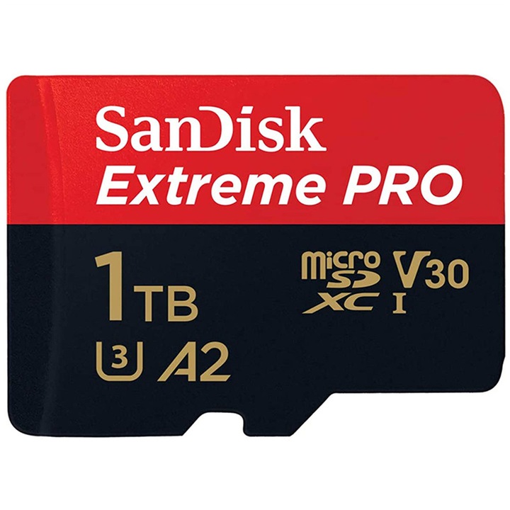 Micro SDXC UHS-I A2, U3, V30, 1TB kártya SD adapterrel, 10-es osztályú 4K videó memóriakártya, tablethez, mobiltelefonhoz, kamerához, autós audió rendszerhez, játékkonzolhoz, fedélzeti kamerához és drónhoz