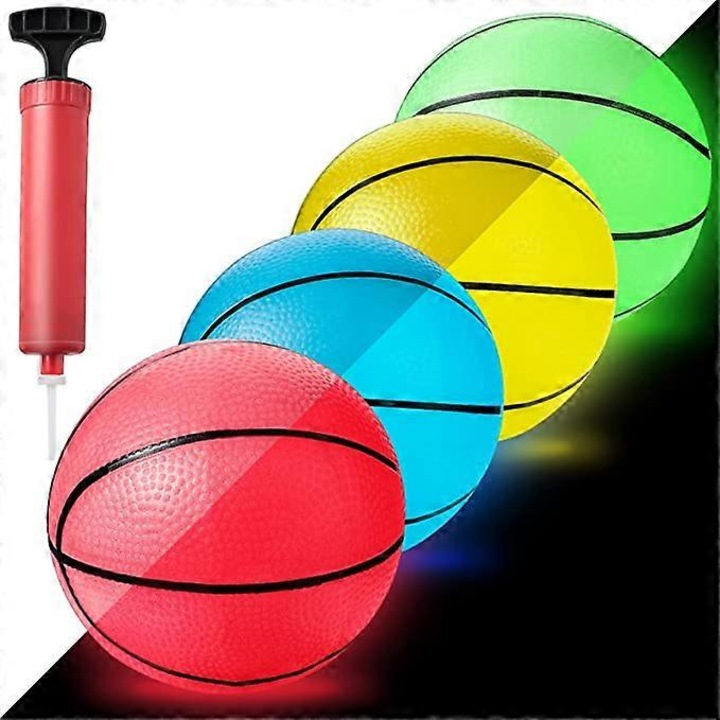 4 darab fluoreszkáló mini kosárlabda szett, 16cm, többszínű, kézi pumpával