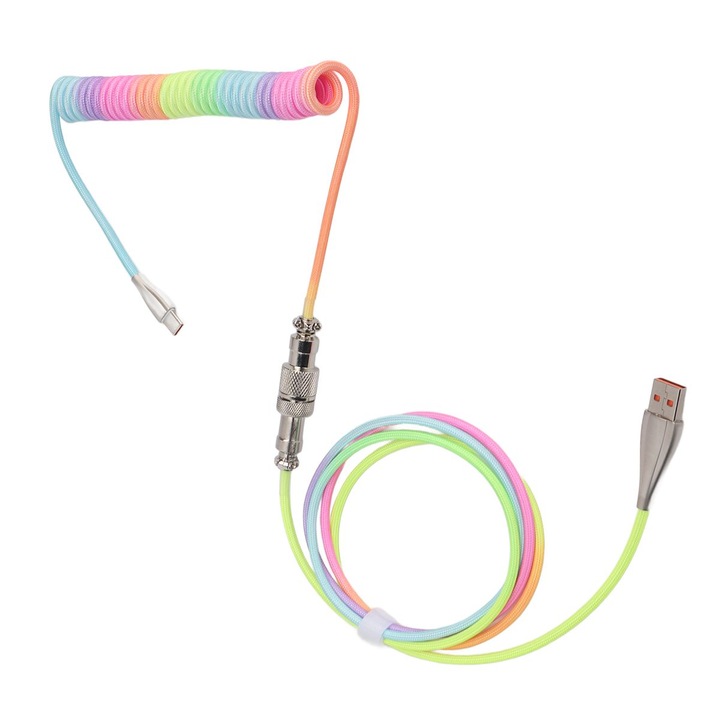 RGB spirális USB-C mechanikus billentyűzet kábel, többszínű, 1.5x1cm szett
