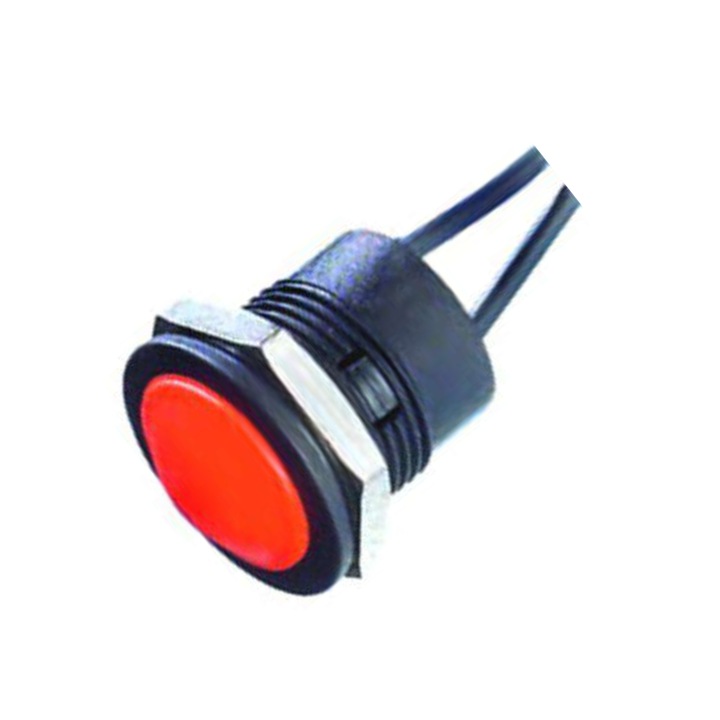 Pillanatnyi nyomógomb, piros, 16mm, 2A, 24VDC, IP67