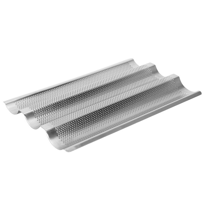 Tava copt baghete, inox, 3 csatorna, ezüst, 38.5x25cm