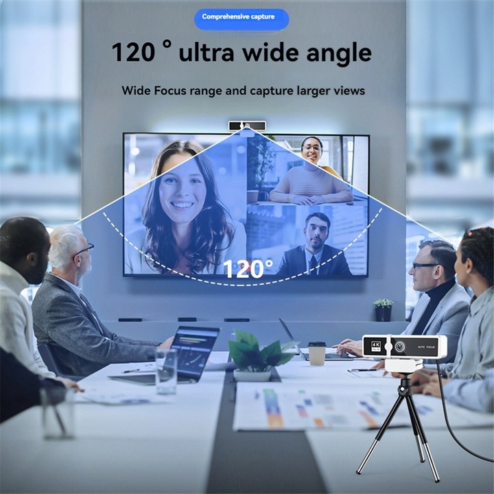 Camera web USB 4K, autofocus, alb, 30FPS