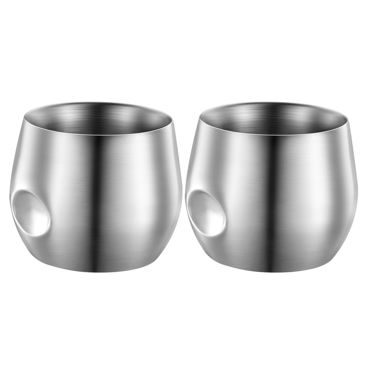 Set 2 cani espresso izolate, otel inoxidabil, argintiu, 6.5x7.5x6.8cm