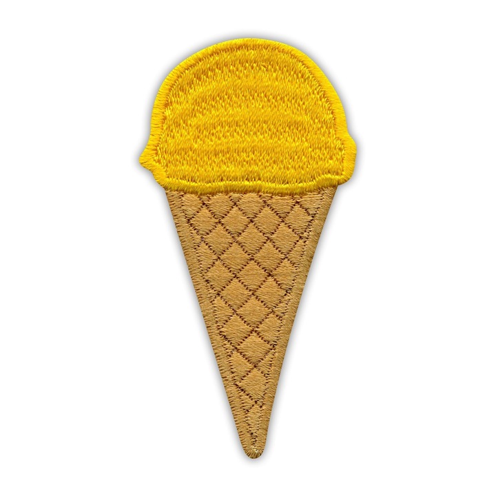 Patchion textil folt, sárga, 7x3.5cm, hímzett, aszimmetrikus