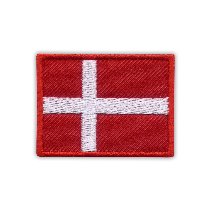 Textil folt Patchion Dánia zászlaja, hímzett, fehér piros, 3.5x4.7cm