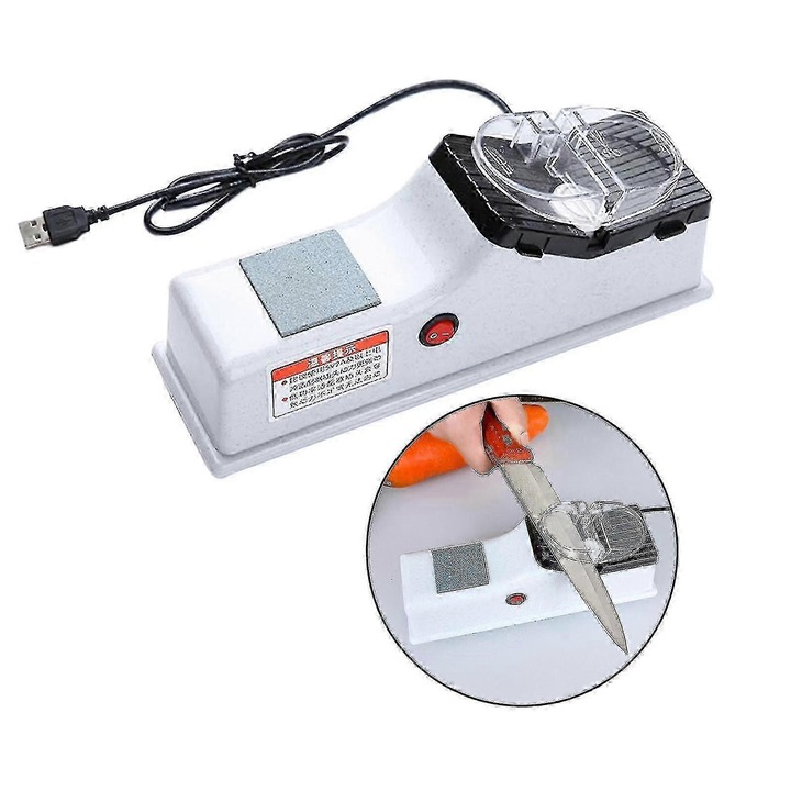 Ascutitor electric pentru cutite si foarfeci FG123K0225-260803-13565, 3 trepte (3-in-1), alimentare USB, alb/negru