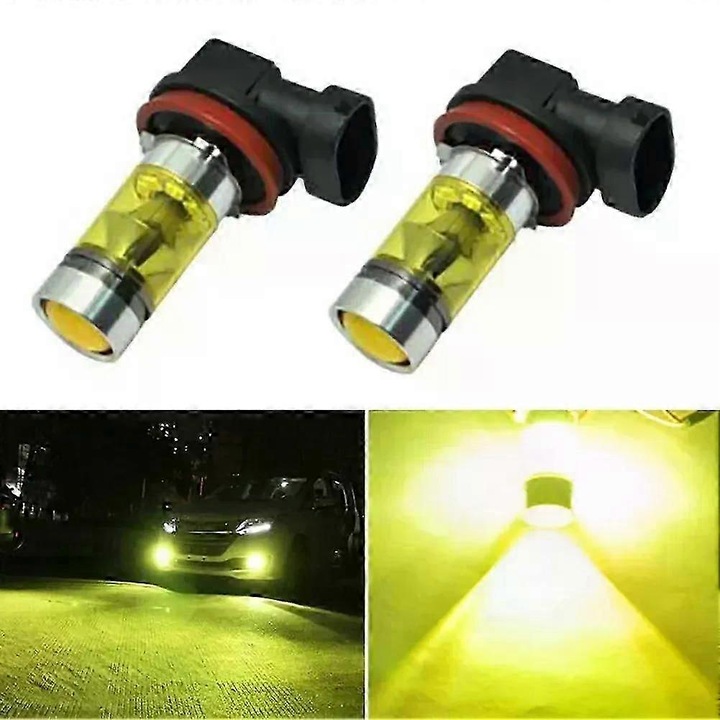 Bec LED auto H11/H8 FG123K0225-260803-14343, 4300K galben, 1500 lm/bec, 12–24V, 100W (20x5W), corp aluminiu, set 2 buc.
