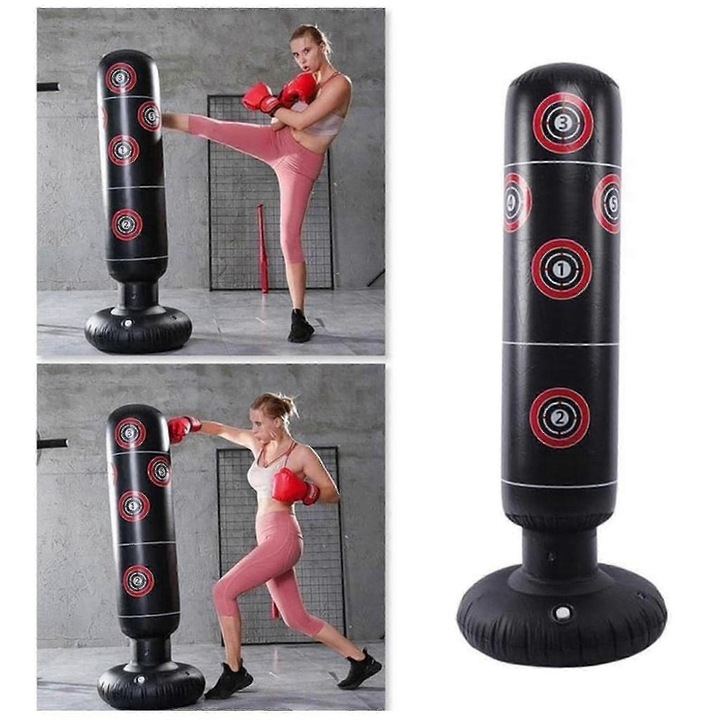 Felfújható boxzsák, 160x30cm, fekete, fitneszhez és szórakozáshoz