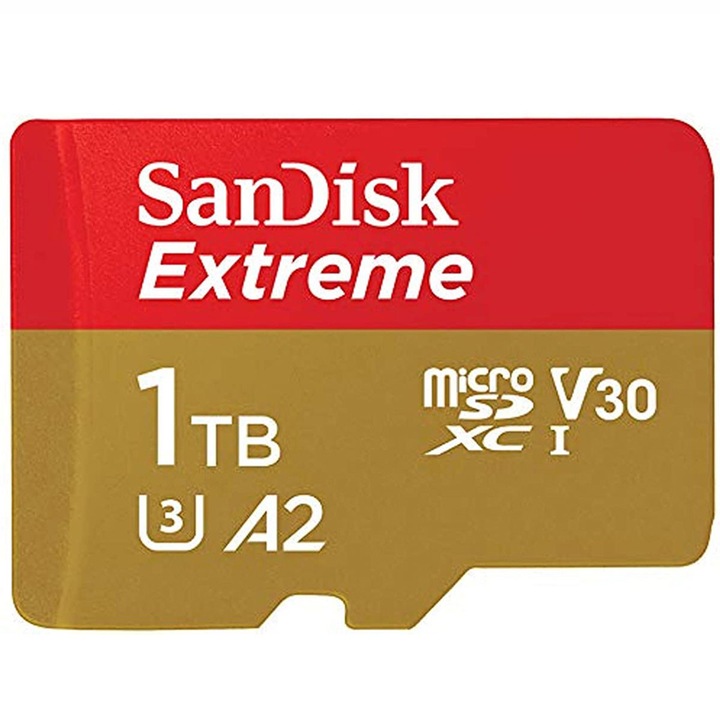 Micro SDXC memóriakártya 1TB teljes méretű adapterrel, A2, U3, V30, akár 100 MB/s olvasási sebesség, tablethez, mobiltelefonhoz, kamerához, autóhifihez, játékkonzolhoz, fedélzeti kamerához és drónhoz