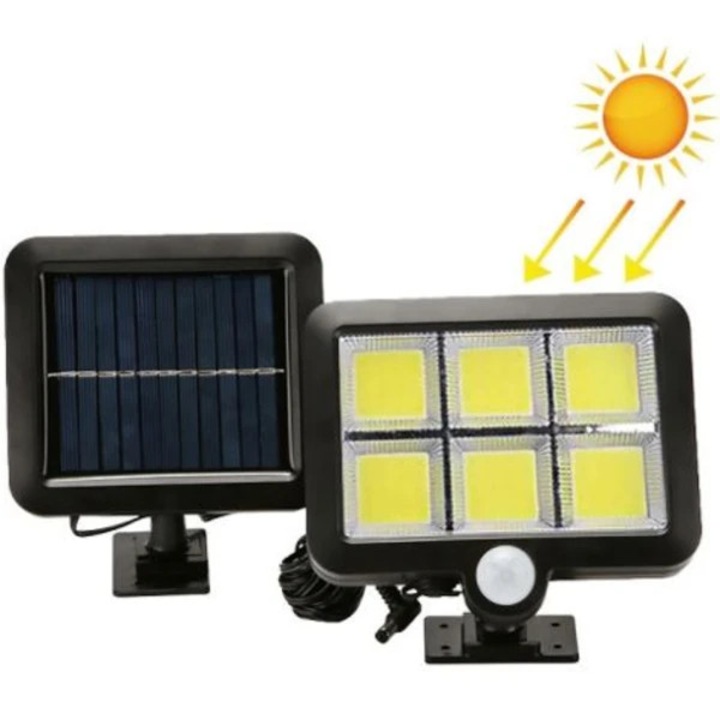 Kültéri napelemes lámpa, 120 LED, szél- és porálló, intelligens érzékelés, fehér