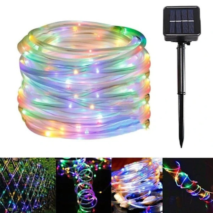 Instalatie luminoasa solara 12m 100 LED multicolor cu fir cupru flexibil impermeabil IP65