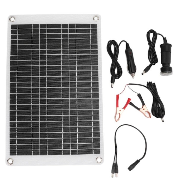 Panou solar portabil 15W, incarcator dual USB, 12V, negru, 30x20cm