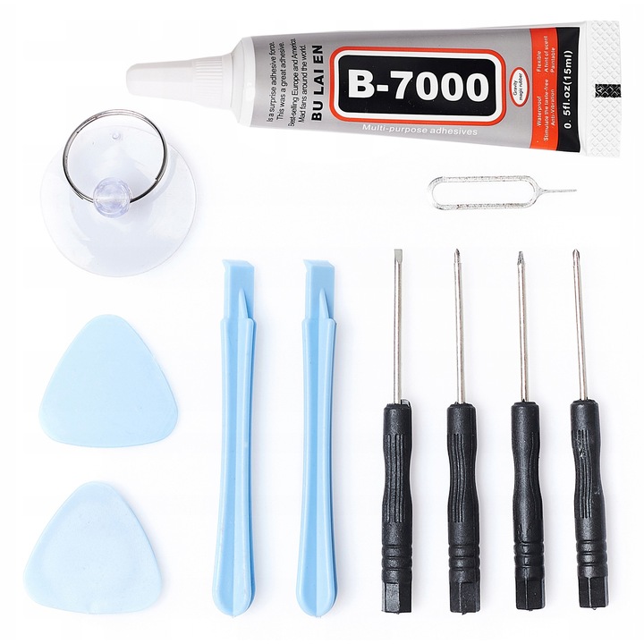 Set unelte reparat telefoane TECHREBAL 10 piese adeziv B-7000 transparent 15ml