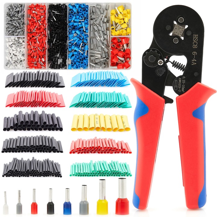 Set cleste de sertizat, 1200 mufe izolate, tuburi termocontractibile multicolor, TECHREBAL, 170mm