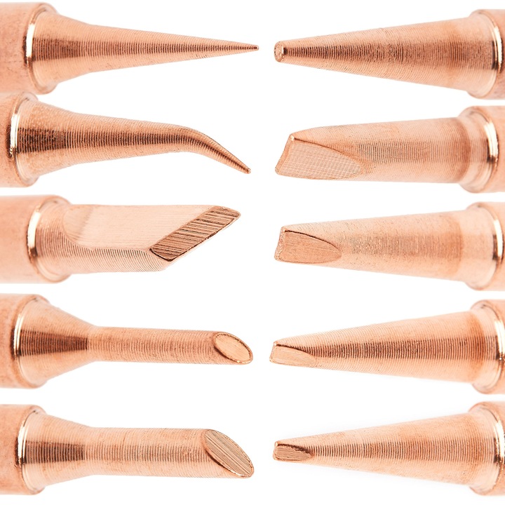 Techrebal forrasztóállomás hegykészlet, 10 db, réz, különböző formák, 6x4.5mm