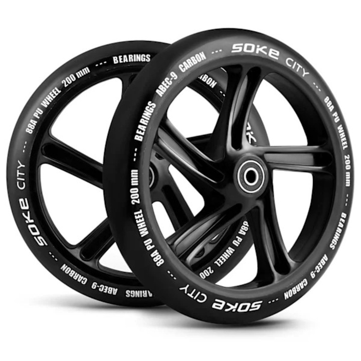 Városi roller kerekek 200 mm Fekete 2 darabos csomag